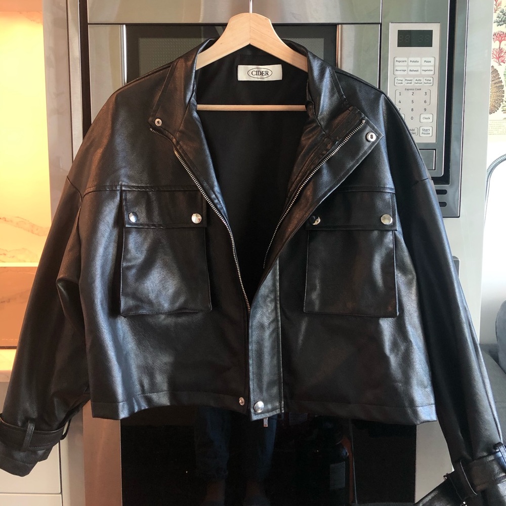 Faux Leather Cropped Jacket, brand Cider, size S